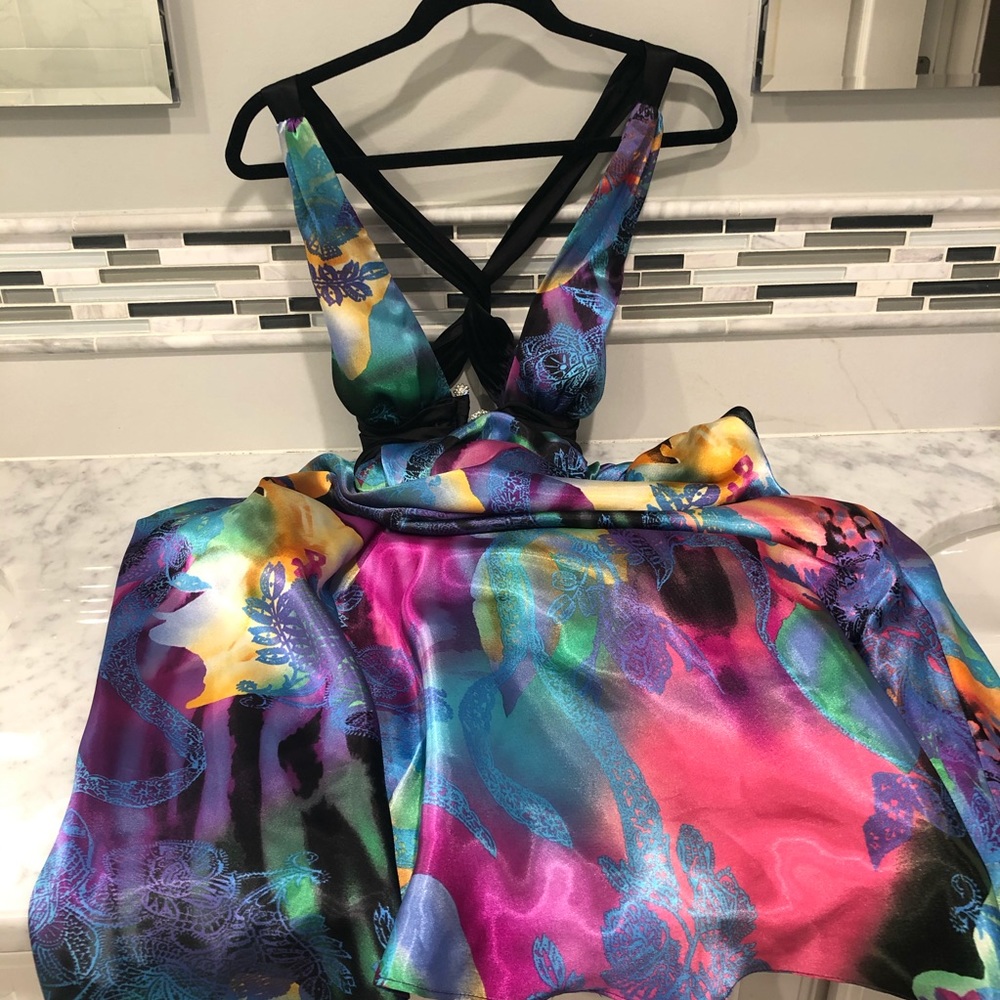 nightway black colorful prom dress
